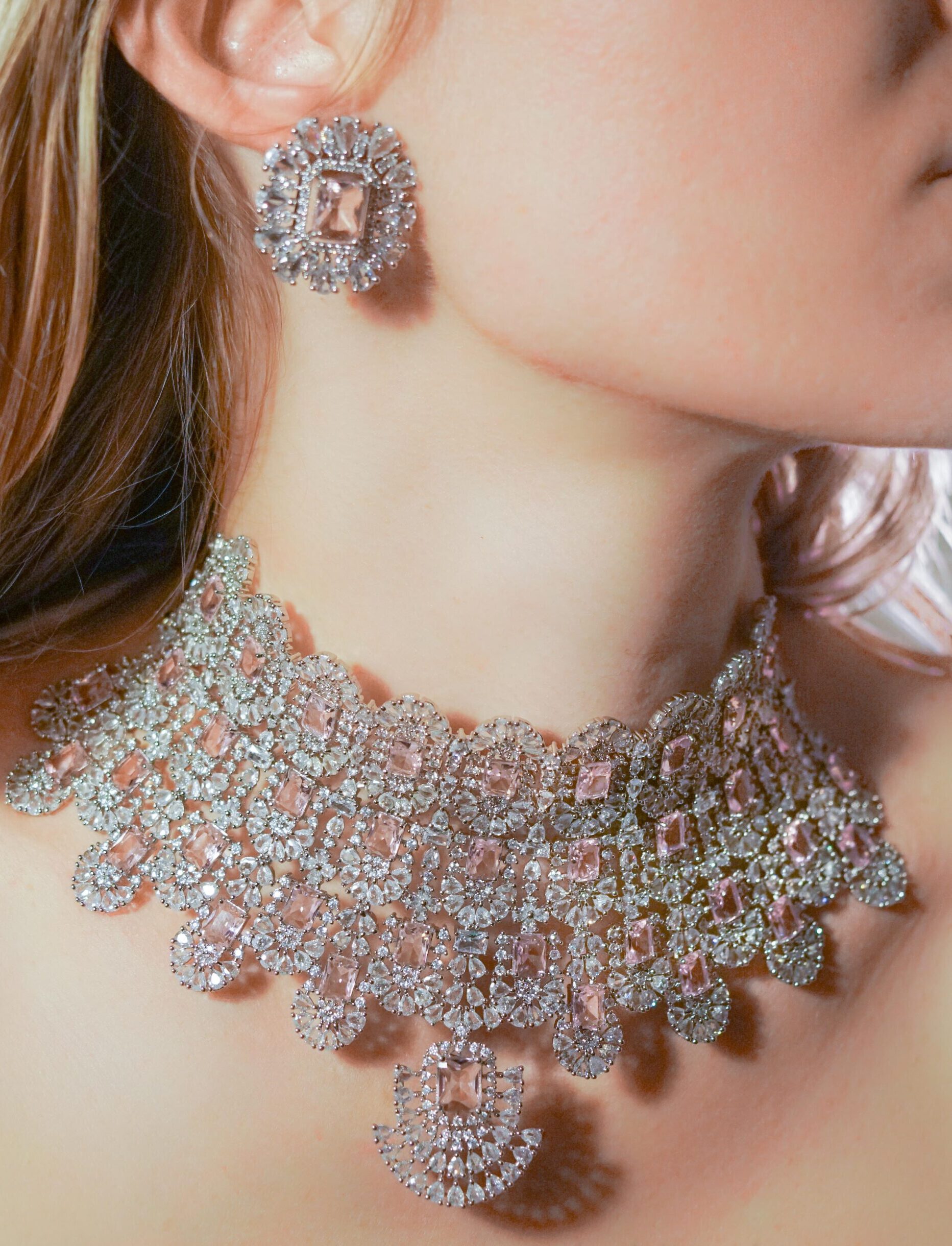 Elegant jeweled necklace and earring set