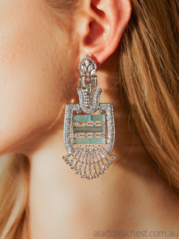 Elegant diamond earring on woman's ear