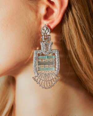 Elegant diamond earring on woman's ear