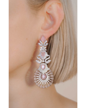 Elegant pink gemstone and silver statement earring