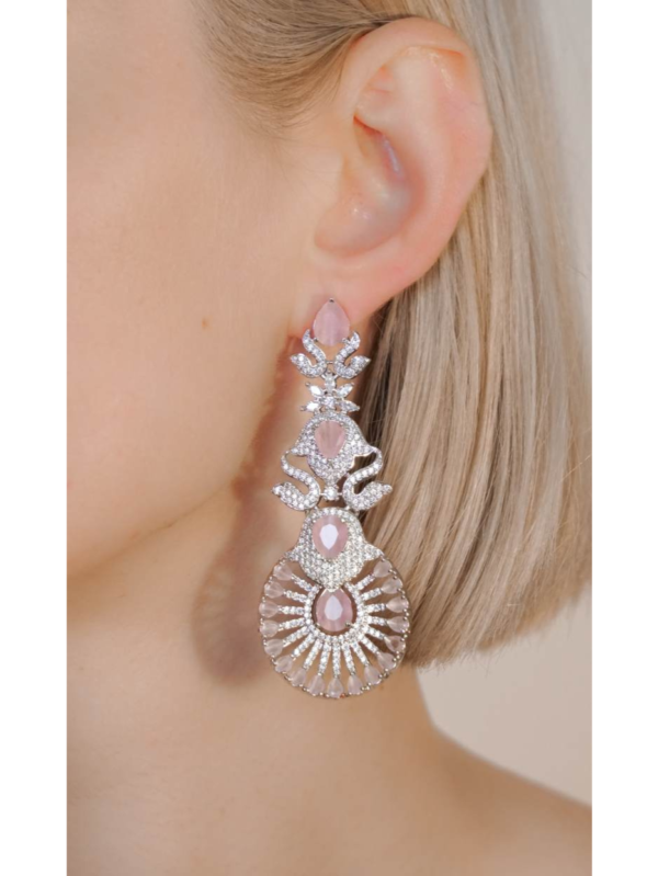 Elegant pink gemstone and silver statement earring