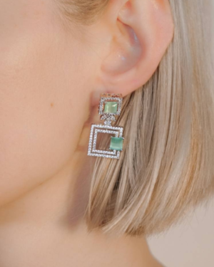 Elegant green gemstone square earrings.