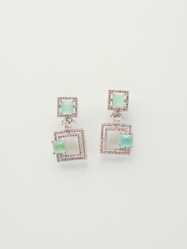 Green gemstone geometric dangle earrings