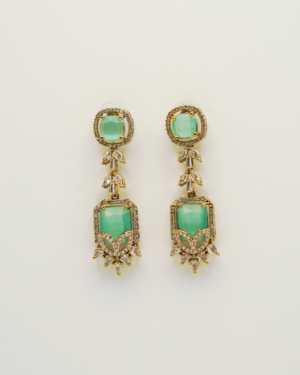 Elegant green gemstone dangling earrings with gold accents