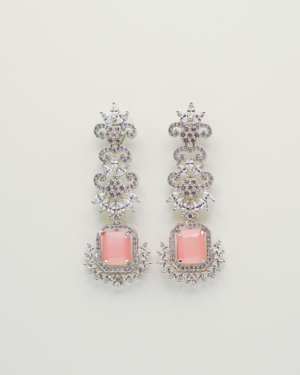 Elegant dangle earrings with pink gems and crystals.