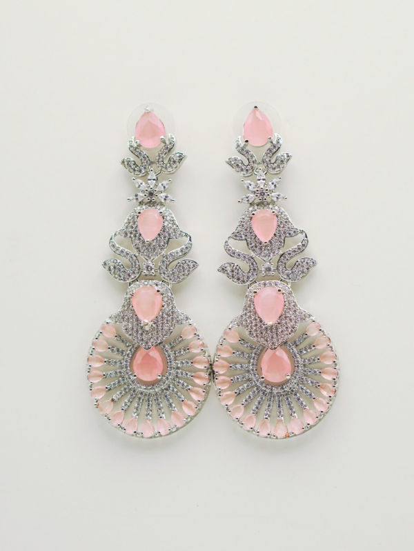 Elegant pink gemstone and diamond chandelier earrings