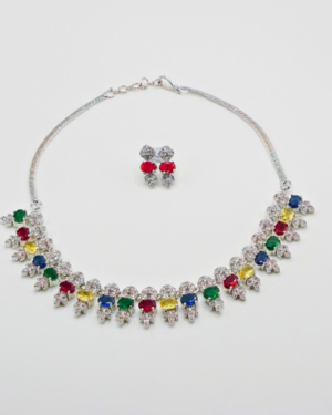 Colorful gemstone necklace and earring set