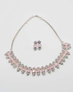 Elegant pink gemstone necklace and earrings set.